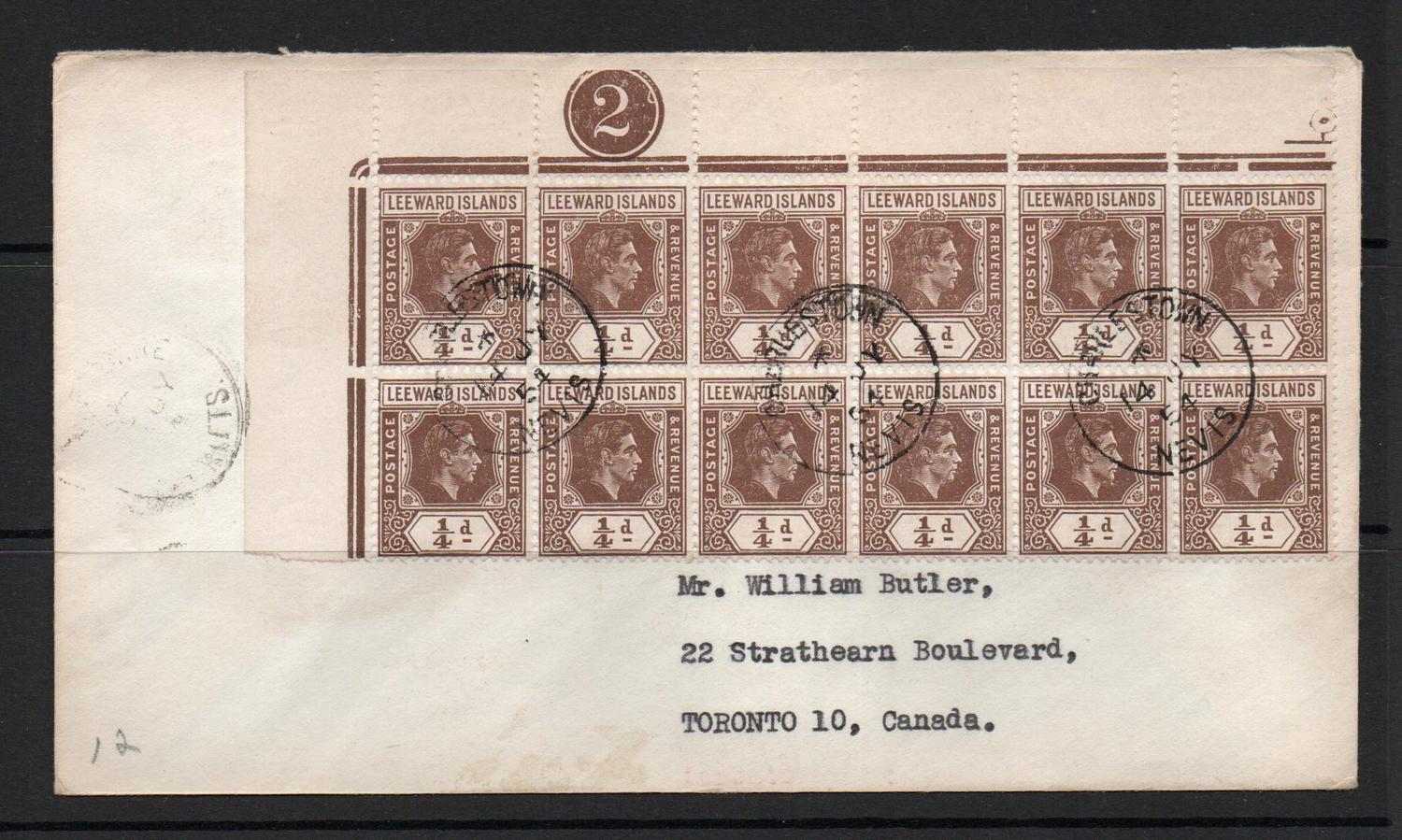 LEEWARD ISLANDS FARTHING CORNER PLATE 2 BLOCK GVI