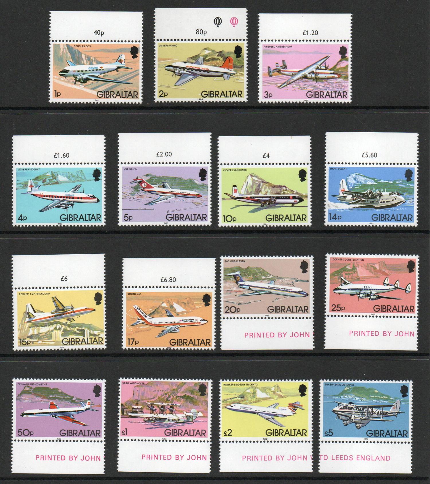 GIBRALTAR AIRCRAFT DEFINITIVE SET MNH