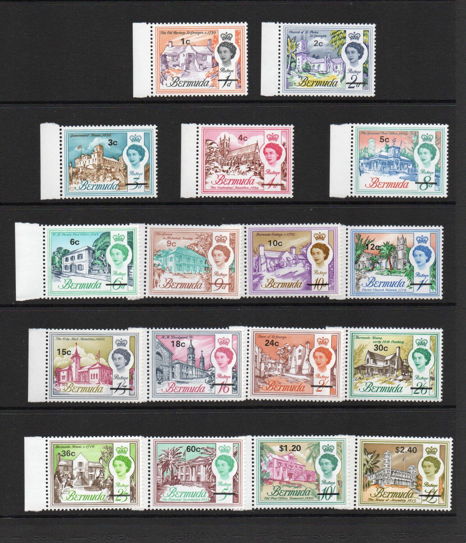 BERMUDA SG 232-48 1970 HOUSES  DECIMAL OVERPRINT SET. MNH