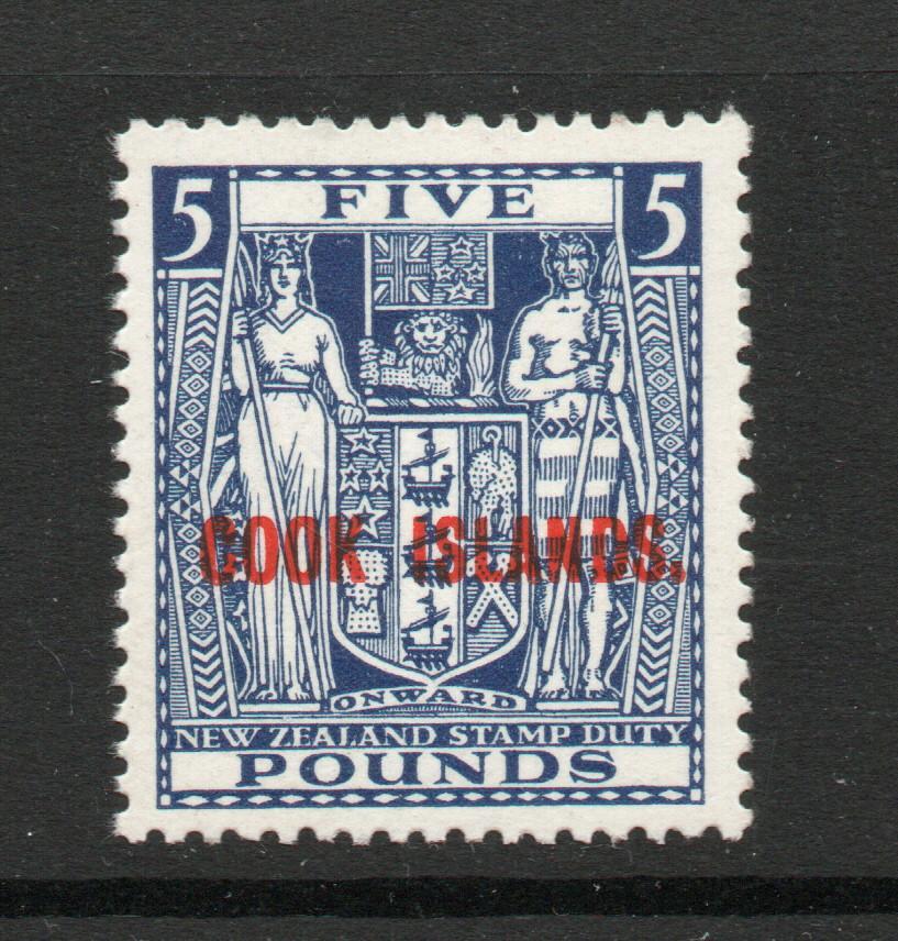 COOK ISLANDS SG 98b 1932 GV OVERPRINTED £5 VALUE. FINE MINT 