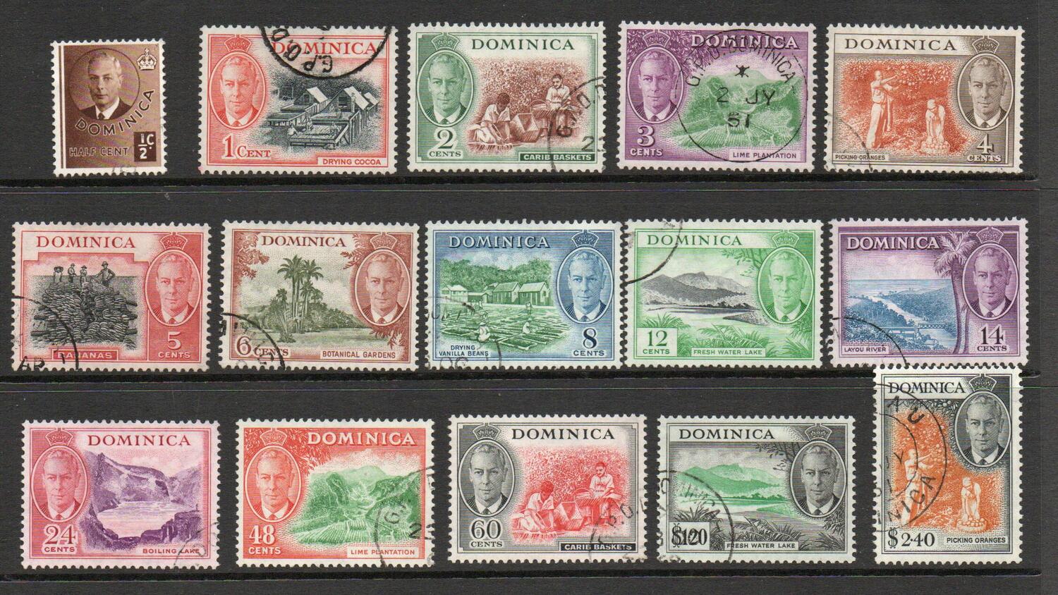 DOMINICA SG 120-34 DEFINITIVE SET FINE USED.