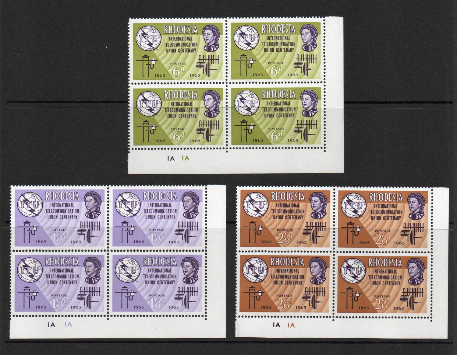 RHODESIA SG 351-3 PLATE BLOCKS MNH