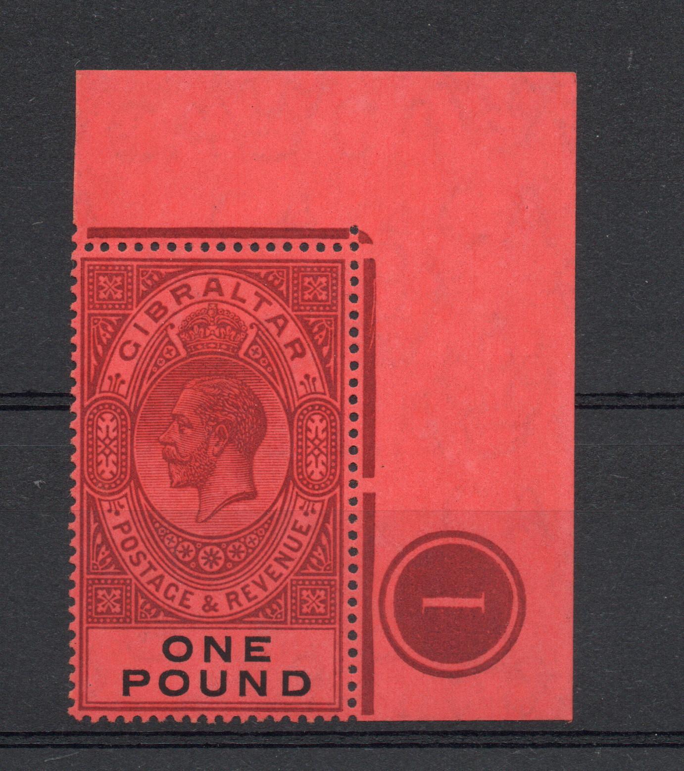 GIBRALTAR SG 85 GV £1 STAMP WITH PLATE NUMBER MNH