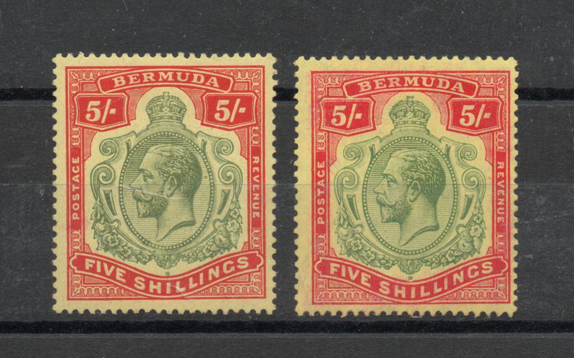 BERMUDA SG 53 + 53d 1918 5/- GV M/M