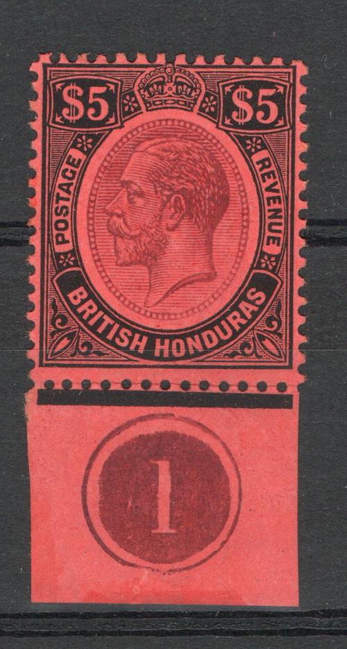 BRITISH HONDURAS $5 GV 1922 TOP VALUE M/M