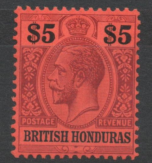BRITISH HONDURAS $5 1913 GV TOP VALUE L/ M/M