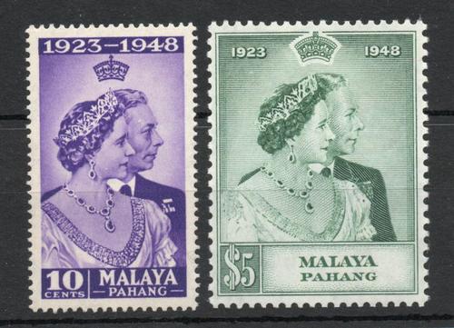 MALAYA PAHANG SG 47-8 1948 ROYAL SILVER WEDDING PAIR M/M