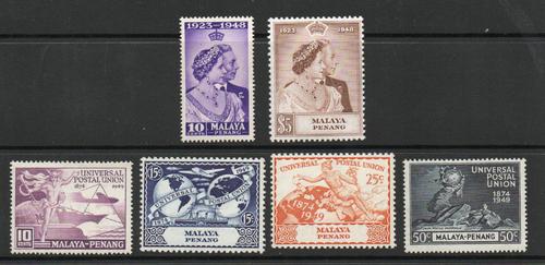 MALAYA PENANG STATE SG 1-2 +23-26 GVI SILVER WEDDING + U.P.U. MNH