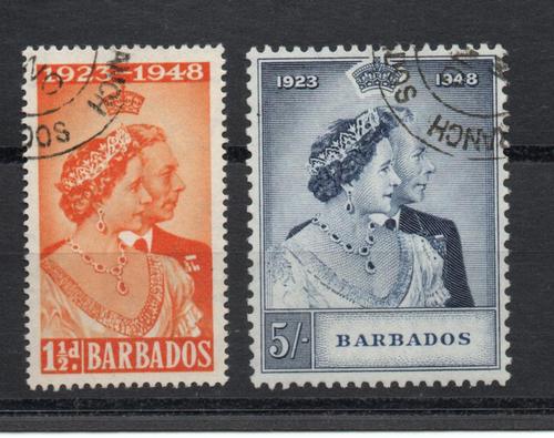 BARBADOS SG 265-6 ROYAL SILVER WEDDING PAIR FINE USED