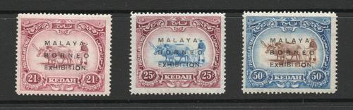 MALAYA KEDAH SG 49-51 M.B.E. DROPPED X VARITIES MNH