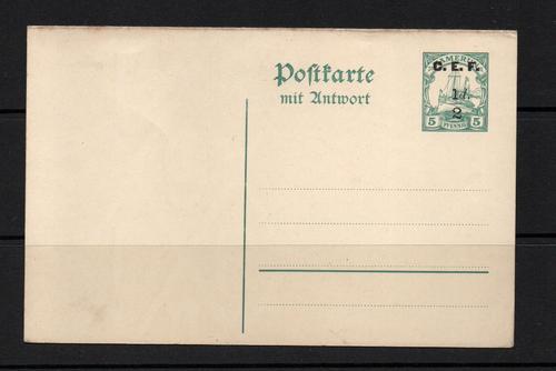 CAMEROON 5PFG OVERPRINTED C.E.F. 1/2d. DOUBLE CARD