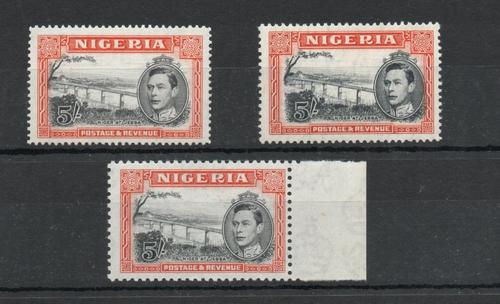 NIGERIA SG 59a, 59b, 59c 1938 5/- MNH