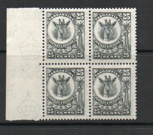 TANGANYIKA SG 78 25 CENT GIRAFFE STAMP BLOCK OF 4 MNH