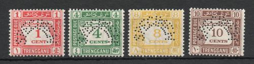 MALAYA TRENGGANU SG D1-4  POSTAGE DUES PERF. SPECIMENS. FINE M/M