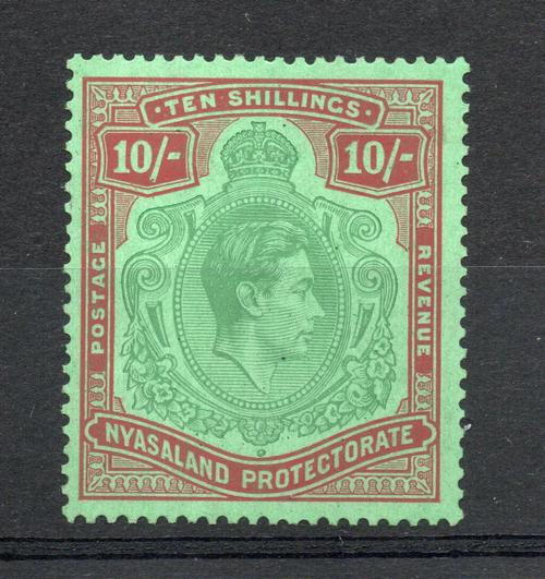 NYASALAND SG 142a GVI 10/- PALE GREEN VARIETY M/M