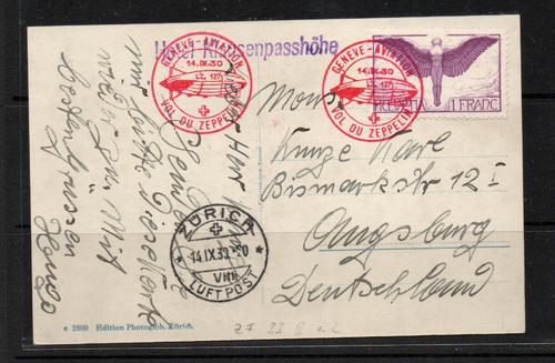 ZEPPELIN POSTCARD. FLIGHT FROM GENEVA TO GERMANY