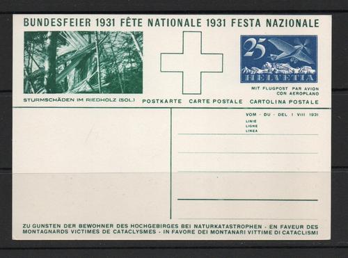 SWISS PRE PAID NATIONAL FETE AIR POSTCARD