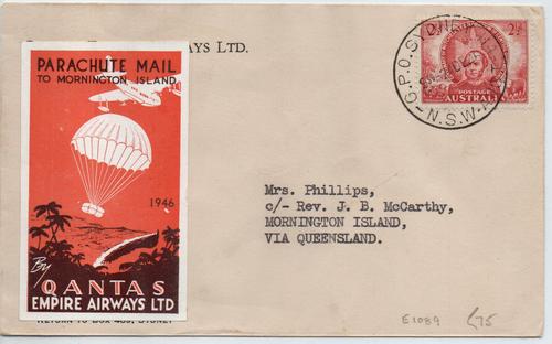 AUSTRALIA QUANTAS PARACHUTE MAIL TO MORNINGTON ISLAND