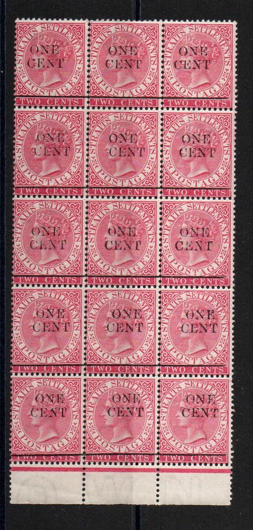 MALAYA STRAITS SETTLEMENTS SG 88 BLOCK OF 15 MNH