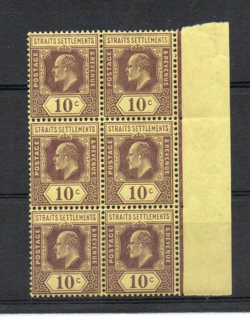 MALAYA STRAITS SETTLEMENTS SG 159 BLOCK OF 6 MNH