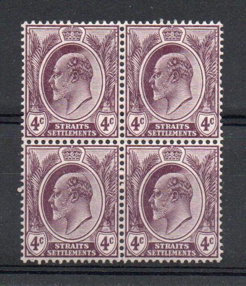 MALAYA STRAITS SETTLEMENTS SG 155 ED VII 4 C BLOCK OF 4 MNH