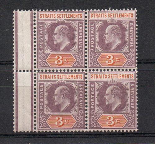 MALAYA STRAITS SETTLEMENTS SG 111 1902 ED VII 3C IN BLOCK 4. MNH