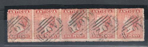 ANTIGUA SG 7 STRIP OF 5 ONE PENNY FINE USED