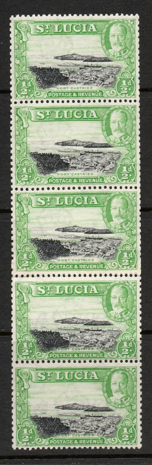 ST LUCIA GV 1/2d COIL STRIP OF 5 MNH