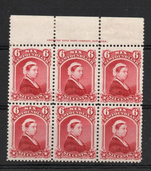NEWFOUNDLAND 6 CENT PLATE BLOCK M/M & MNH