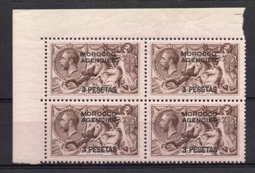 MOROCCO AGENCIES SPANISH SG 142 1926 SEA HORSE BLOC OF 4 