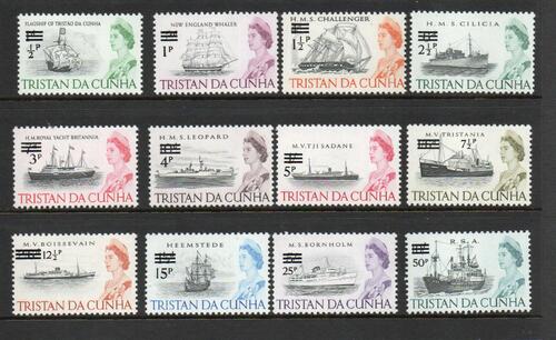 TRISTAN DA CUNHA SG 137-48 DECIMAL OVERPRINT SET ON SHIPS MNH