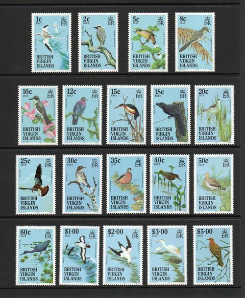 BRITISH VIRGIN ISLANDS SG 560-78 BIRD DEFINITIVE SET MNH