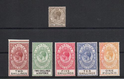 GIBRALTAR SG 102-108 GV SET TO £1. FINE M/M