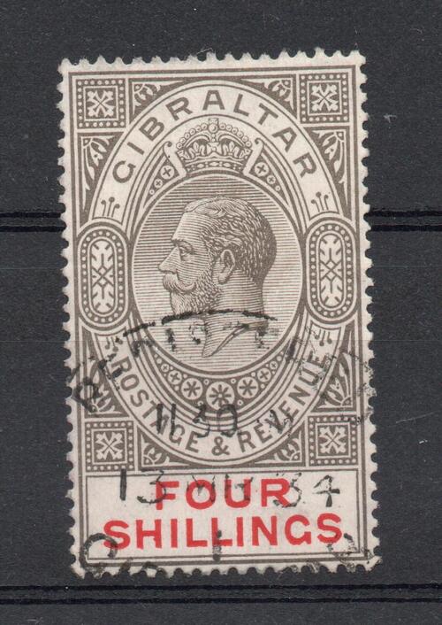 GIBRALTAR SG 100 GV 4/- V. FINE USED