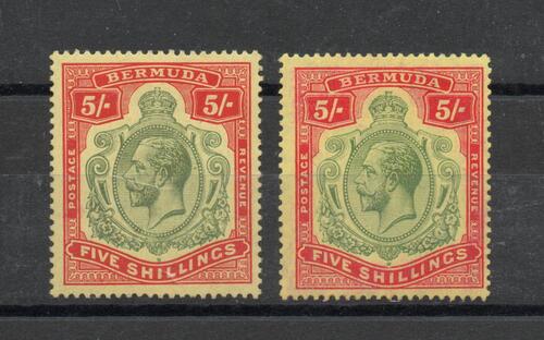 BERMUDA SG 53 + 53d 1918 5/- GV M/M